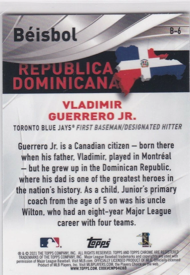 VLADIMIR GUERRERO JR. Topps Chrome BEISBOL INSERT Baseball Card TORONTO BLUE JAY - Image 2 of 2
