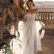 Perfect BOHO Wedding Dress Sweetheart Lace Appliques Bohemian Off The Shoulder