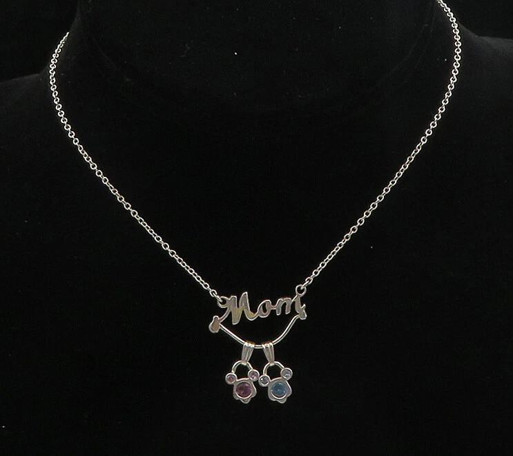 DISNEY 925 Silver Vintage Blue Topaz Amethyst Mom Chain