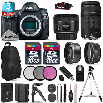 Canon EOS 5D Mark IV Camera + 50mm + 75-300mm + EXT BATT + 32GB +