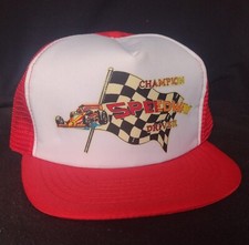 80's Racing Trucker Cap Speedway Driver Red White Snapback Hat Vintage VTG
