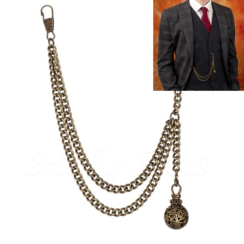 Brand New Bronze Single Albert Pocket Watch Fob Chain With Pendant - Picture 6 of 8