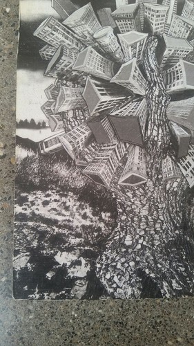 Doug Rhodos Baumstadt schwarz weiß Foto Holzmontage moderne Kunst signiert 2013 8x10 - Bild 5 von 11