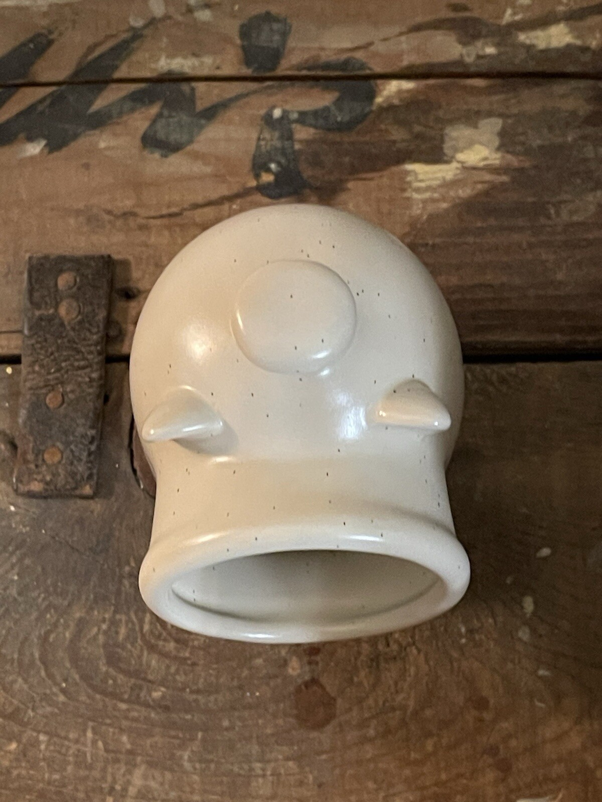 Stoneware Salt Pig Cellar w/ Spoon- Oatmeal Color