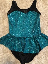 girls WEISSMAN RECITAL LEOTARD dance TEAL SEQUINS tap jazz NICE medium child MC