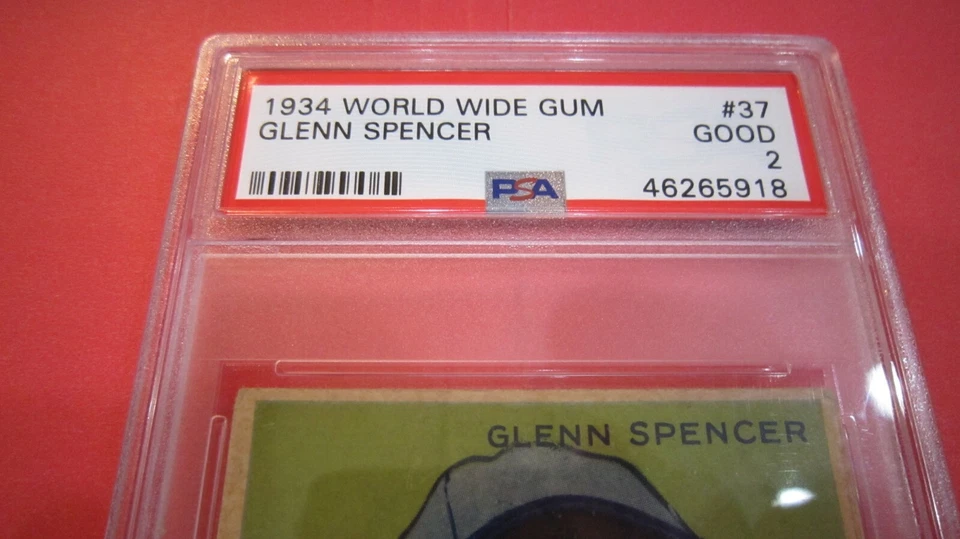 1934 World Wide Gum #37 Glenn Spencer PSA 2 - GOOD - Image 2 of 4