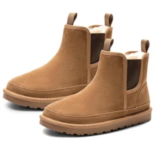 Men Winter Snow Cozy Boots Rugged Suede Leather Cold Weather Chelsea Warm Shoes