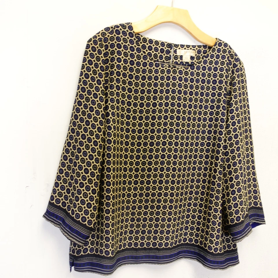 Blusa Boho Suelta Mujer Grande Azul Marino Cortina Sedosa Vacaciones Europeas Gran Tamaño KENAR Foto 3 de 4