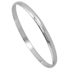 925 Sterling Silver Plain Domed Slip-On Stackable Bangle Bracelet 5mm, 7" Long