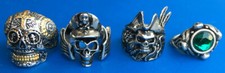 LARGE SILVER SKULL  BONES RINGS -- SUGAR SKULL / BIKER / DAY OF THE DEAD
