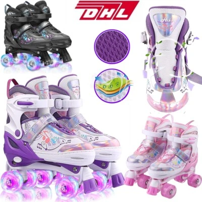 MARKENLOS Kinder Rollschuhe Verstellbar Quad Skate Roller Skates mit LED Räder Anfänger
