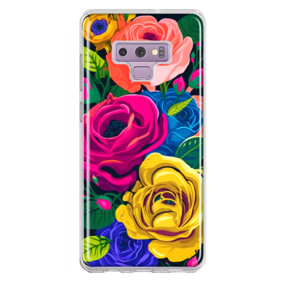 For Samsung Galaxy Note 9 Shockproof Hybrid Case, Vintage Pastel Colorful Roses