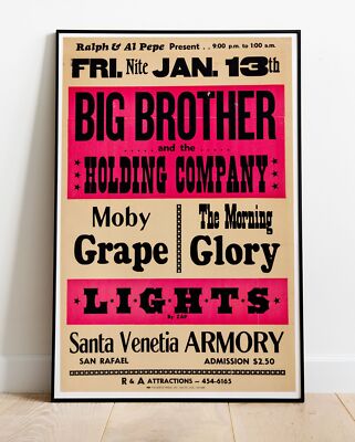 Janis Joplin BBHC Moby Grape 1967 Tour Konzert Foto/Poster bis 36 Zoll
