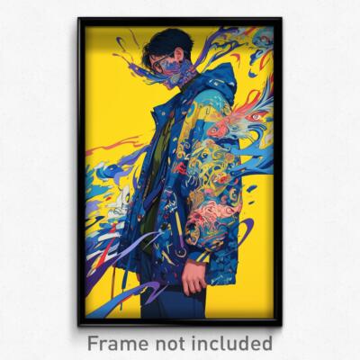 Anime Art Poster - Man Feeling Irritated Wearing Marvelous Blue Jacket (Print)