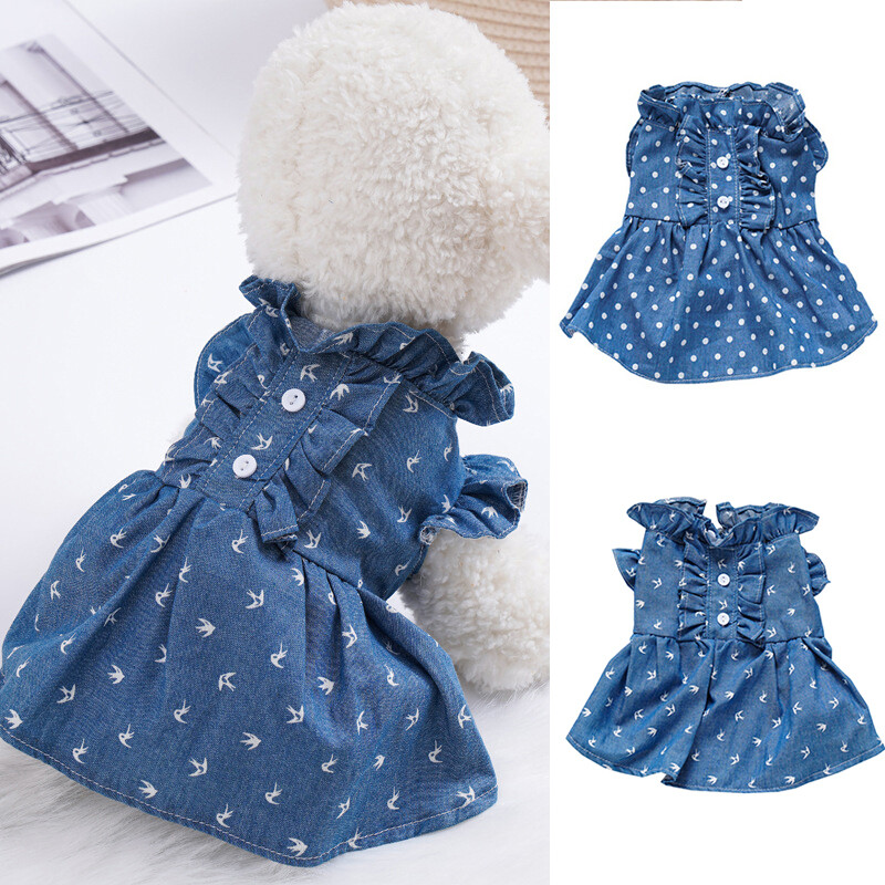 Cute Dog Clothes Puppy Cat Denim Dress Pet Dogs Ruffles Skirts Princess  Dresses | eBay