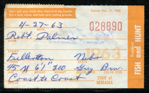 US #RW30 Used on 1963 Nebraska license, with NE bird stamp - Picture 2 of 2