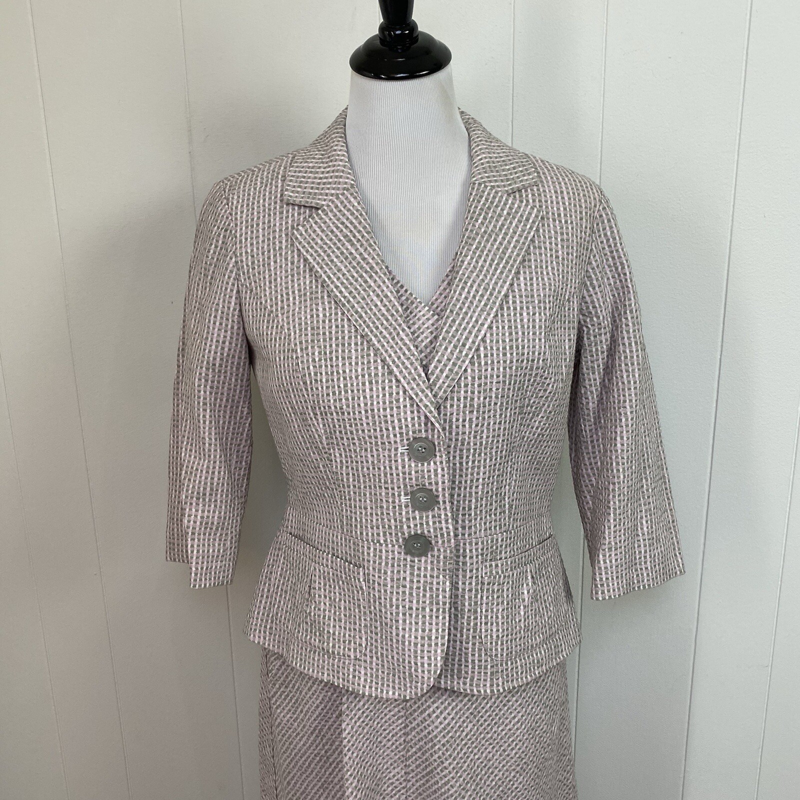 Pendleton Pink Sage Cream Checked Seersucker Cap … - image 6