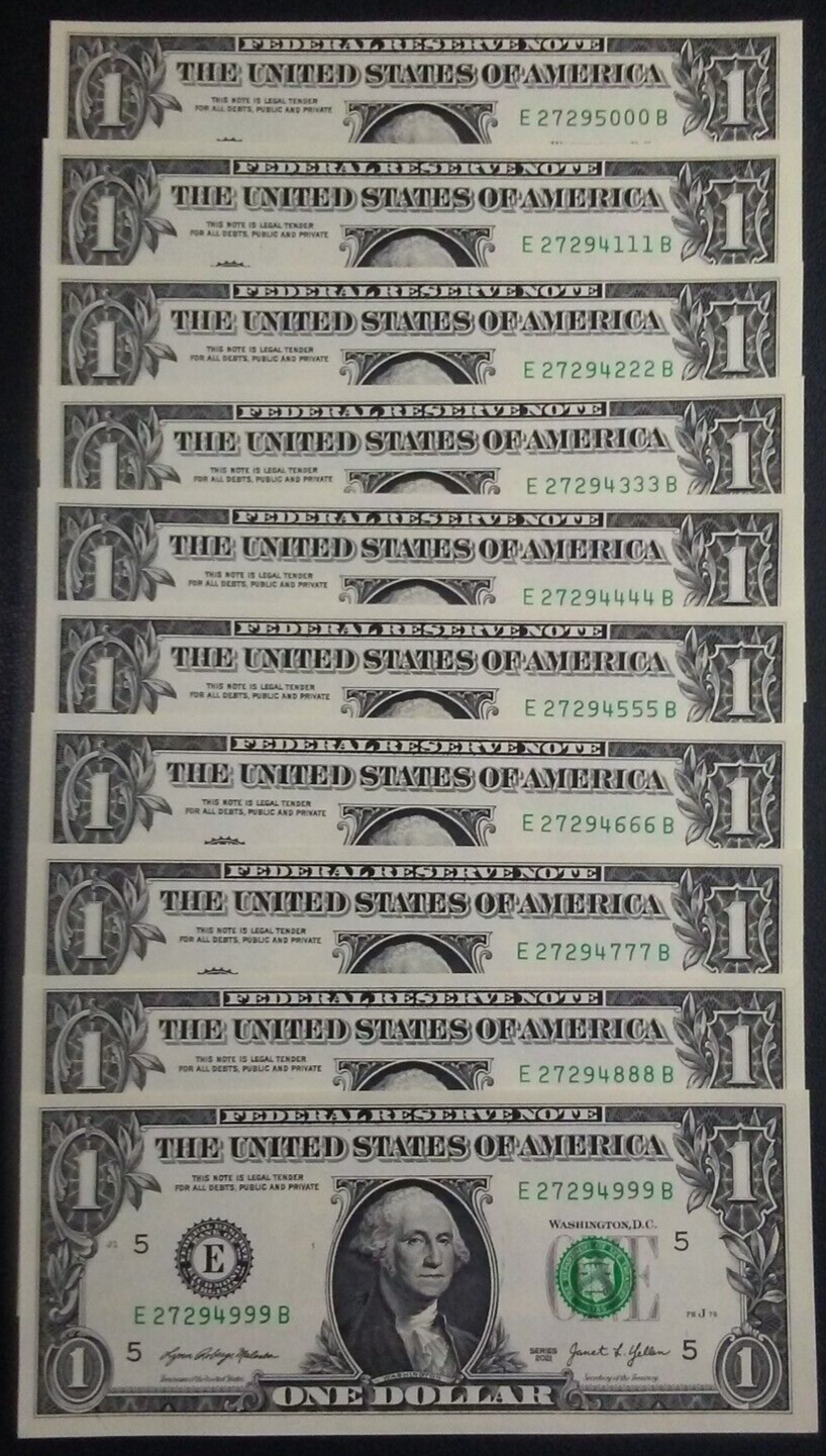 Lot of 10 Ending 3 of a Kind 09 1 One Dollar Bill Fancy Serial