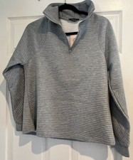 Womens Grey Pullover Sweatshirt with Zip Neck Size L