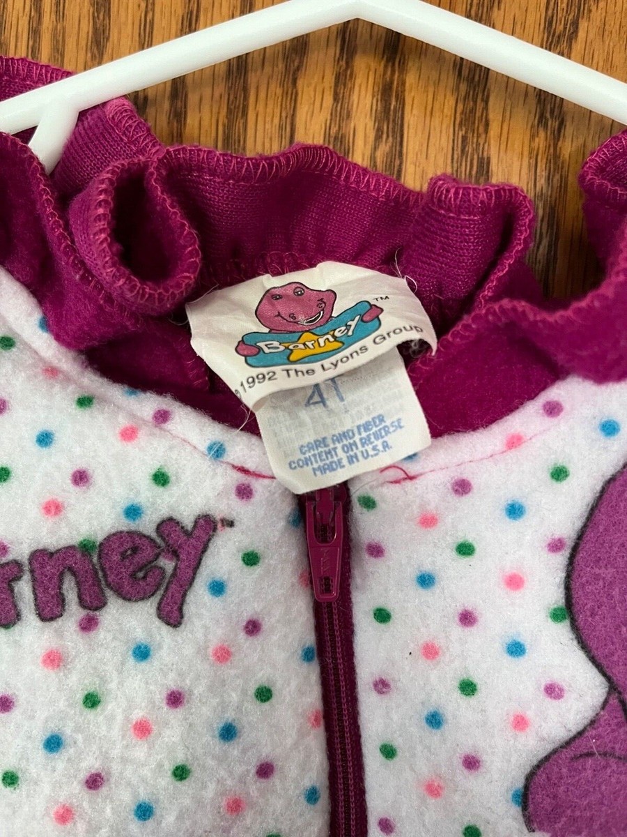 Vintage Barney Pajamas Nightgown Girls 4T Purple Dinosaur 90s Long