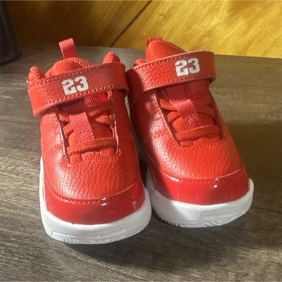 Jordan Baby Red Athletic Sneakers Hook & Loop Synthetic Upper Rubber Sole