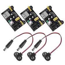 3 Pack 3.3V 5V MB102 Breadboard Power Supply Module 9V Battery Clip Cable
