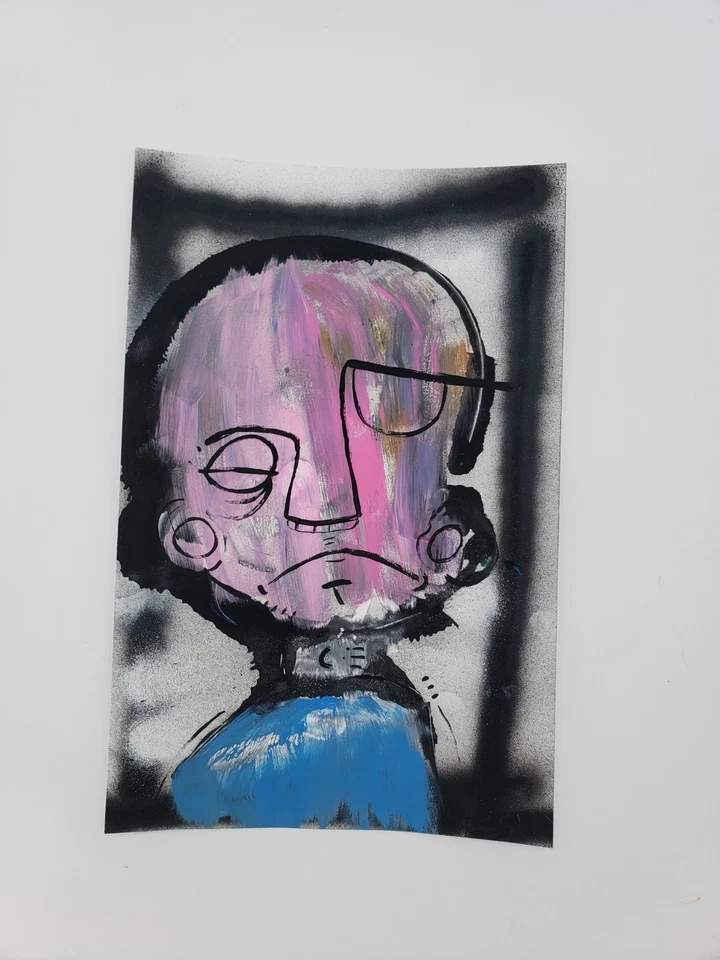 Pintura Abstracta Moderna Pop Street Outsider Brut Art Man 11" x 17" Foto 4 de 4