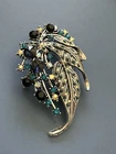 VTG RETRO 3” AB & BLUE RHINESTONE PIN - COSTUME JEWELRY