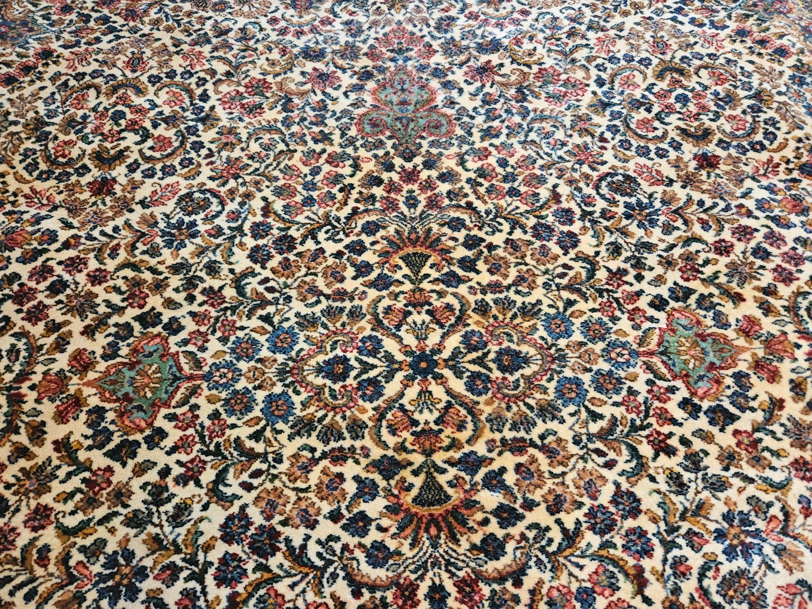 10x14 KARASTAN 742 IVORY FLORAL KIRMAN - 100% WOOL RUG EXCELLENT CONDITION!