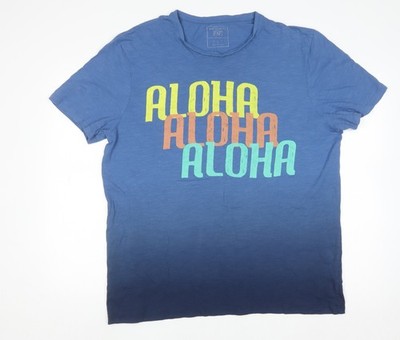 F&F Herren T-Shirt Blau Aloha Grafik XL Baumwolle Sommer Oberteil
