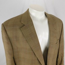Jos A Bank Men Beige Glen Plaid Blazer Sport Coat Jacket Wool Sz 46L