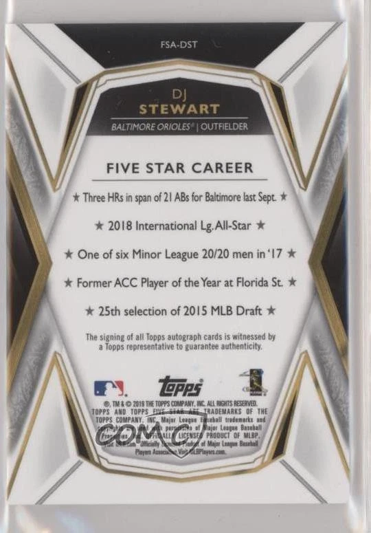 2019 Topps Five Star Auto Purple /50 DJ Stewart #FSA-DST Rookie Auto RC - Image 2 of 2