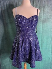 City Studios Juniors 11/12 Party Blue Sequin Cutout Back Fit & Flare Mini Dress