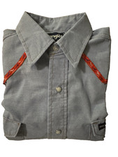 Vintage Wrangler Shirt Mens 15-33 Extra Long Tails Western Pearl Snap Chambray