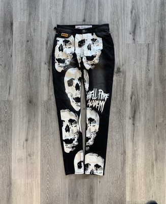 Watson Brand X Hell Fire Academy Skulls Black & White Jeans Size 30