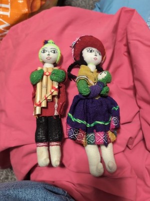 Lot 2 Vintage 9  Peruvian Handmade Folk, Dad, Baby, Mom! Colorful!