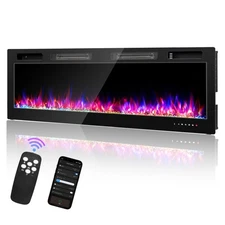 60'' Electric Fireplace Wall Mounted Heater with Remote/Adjustable Flame/Timer
