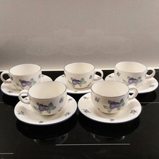 Royal Doulton Everyday Blueberry Tea / Coffee Cup & Saucer Set x 5 Fine China