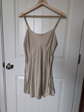 Vintage Victoria  s Secret Silk Mini Slit Slip Small Beige/Gold