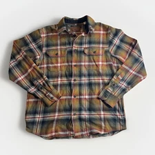 Orvis Men’s Heavyweight Flannel Shirt Plaid Button Front Long Sleeve Brown Small