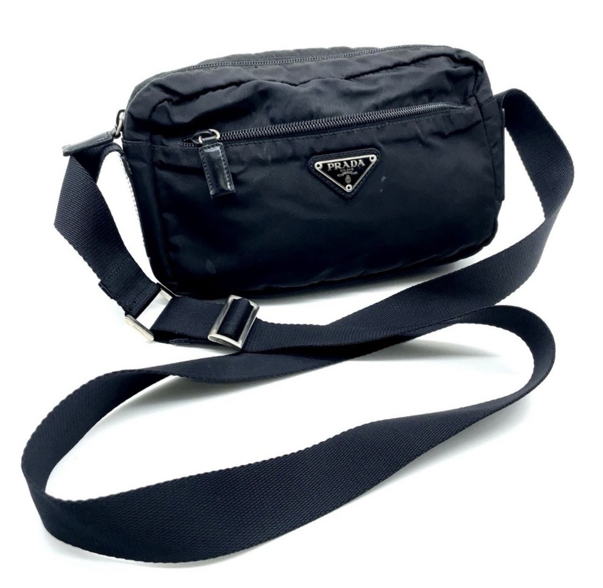 Authentic Prada Triangle Logo Nylon Black Crossbody Shoulder Bag W 