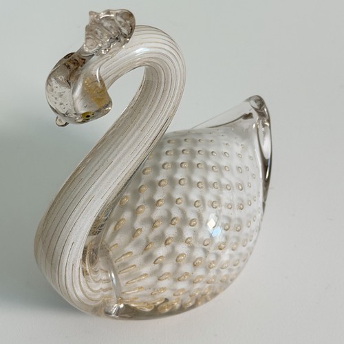 Murano Alfredo Barbini Glass Swan Lavender Gold Bullicante Bubbles Vintage