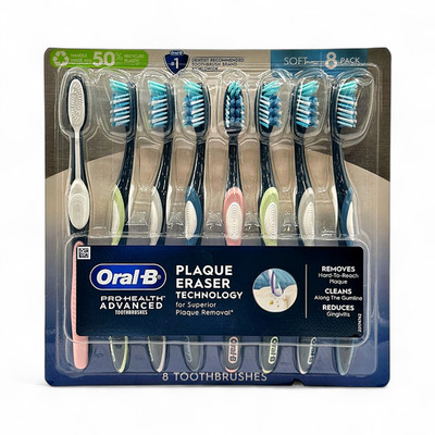 ORAL-B Pro-Health Advanced Toothbrushes w Plaque Eraser Technology Soft 8-Pack
