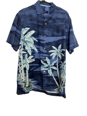 Tommy Bahama 100%Silk Deep Blue Palm Trees Hawaiian Shirt  SZ S