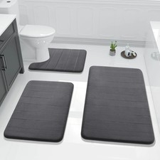 3 Piece Memory Foam Bath Mat Set Non Slip Absorbent Rug For Bathroom Dark Gray