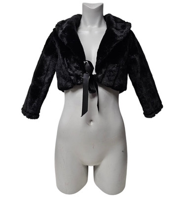 90s - 00s Ice Vanilla black faux fur bolero jacket . Medium . made in USA