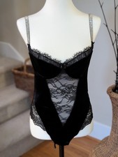 Coquette Velvet Lace Teddy Rhinestone Strap Bodysuit VS Black Lace Medium NWOT