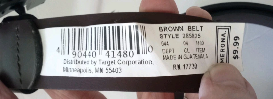 Новый с Ярлыками Мужская Merona ремень Sz XL 40-44 коричневый искусственной кожи серебряный цвет пряжка 1,25» W - Изображение 2 из 4