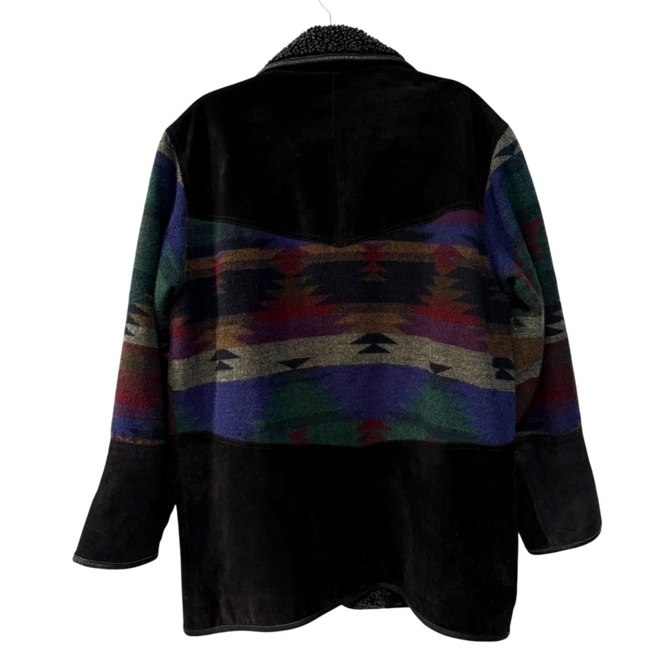 Scully M Vintage Southwestern Jacket Suede & Wool Aztec Western Coat Sherpa 40 - Image 4 of 4