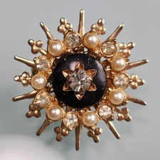Vintage Emmons Starburst Brooch Pin Faux Pearl & Rhinestone Costume Jewelry